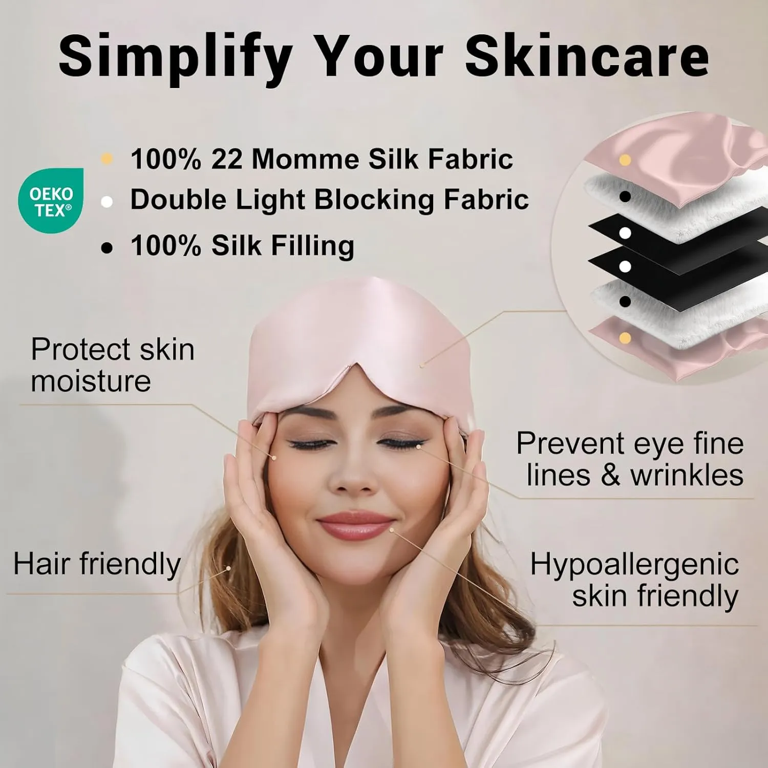 ZIMASILK 100% 22 Momme Mulberry Silk Sleep Mask - Full Silk Filled, Ultra-Soft & Breathable, Face-Hugging Total Blackout Eye Cover for Sleeping (Pink)
