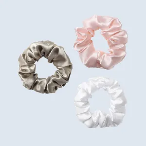 ZIMASILK 100% Mulberry Silk Hair Scrunchies Best for Women and Girls’Hair 19 Momme Silk Elastic Hair Bands for Ponytail Holder Gentle and No hurt (3 Pack, Taupe, Pink, White)