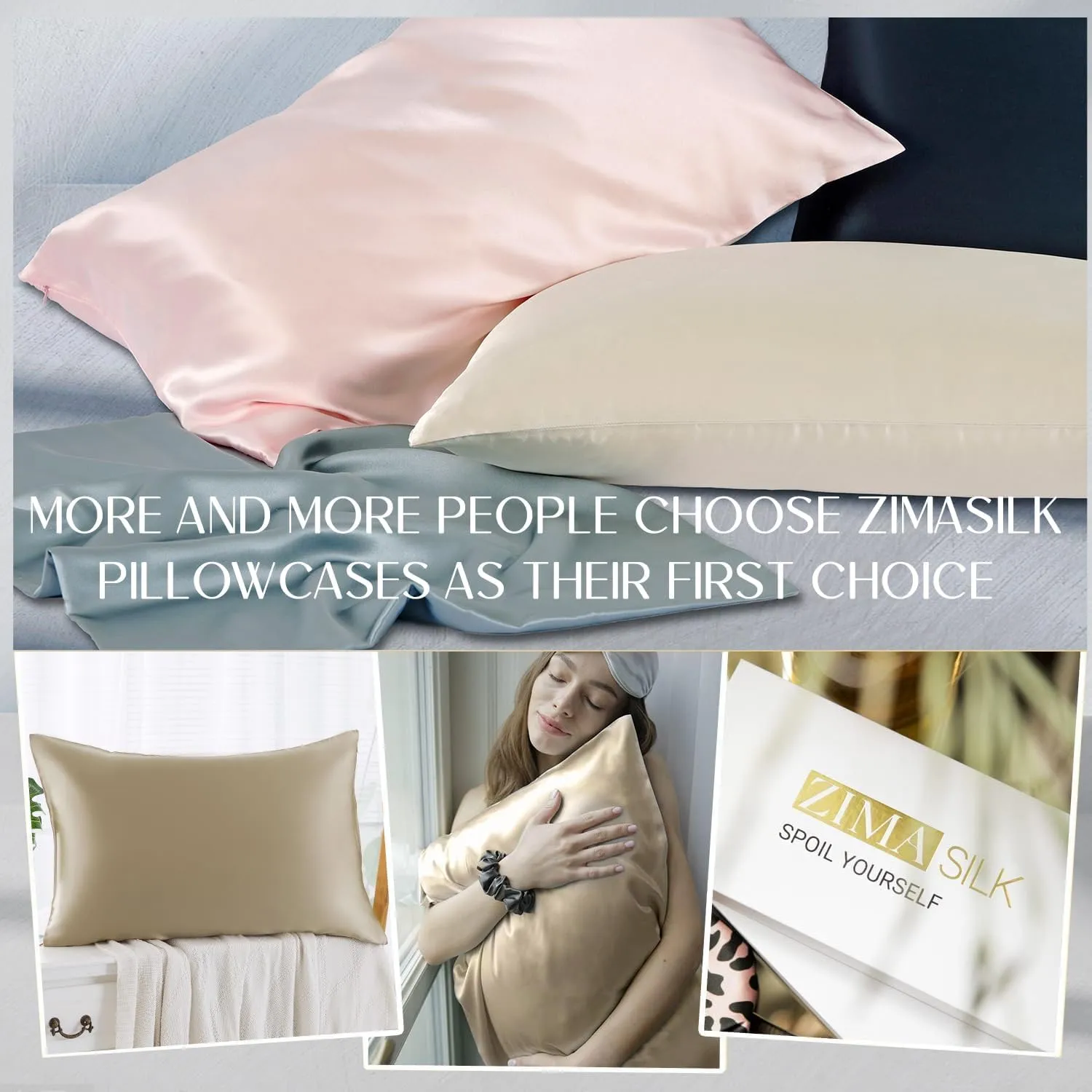 ZIMASILK 100% Pure Mulberry Queen Size Silk Pillowcase for Hair and Skin Health,Soft and Smooth,Both Sides Premium Grade 6A Silk,600 Thread Count,with Hidden Zipper,1pc (20''x30'',Taupe)