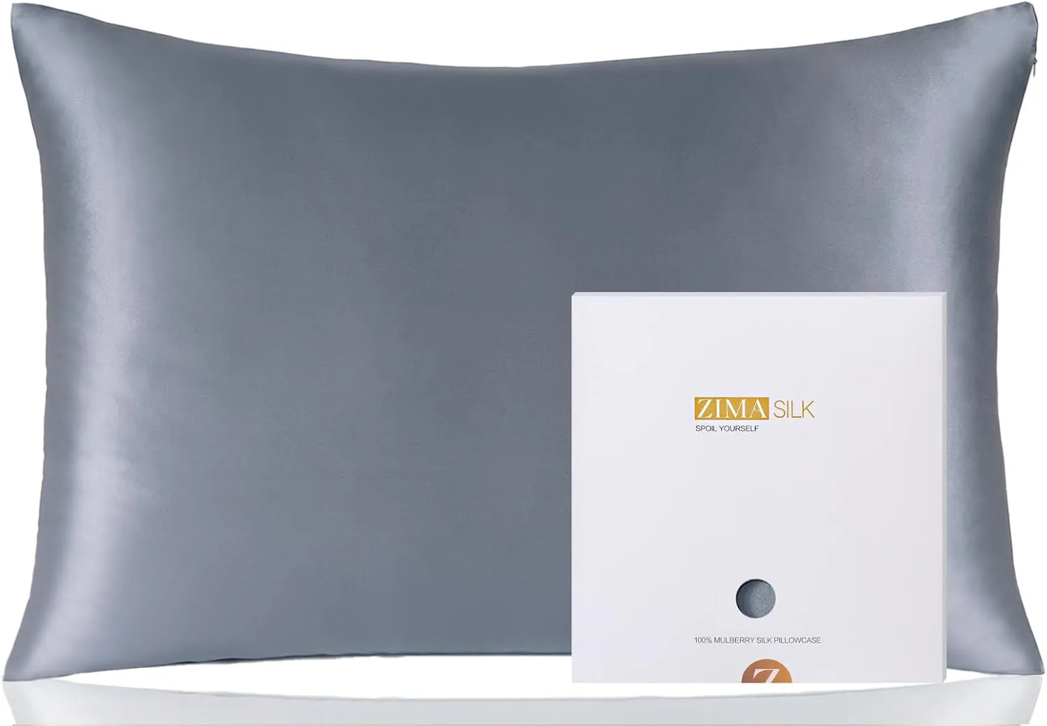 ZIMASILK 100% Pure Mulberry Silk Pillowcase for Hair and Skin Health,Soft and Smooth,Both Sides Premium Grade 6A Silk,600 Thread Count,with Hidden Zipper,1pc (Queen 20''x30'',Gray Blue)