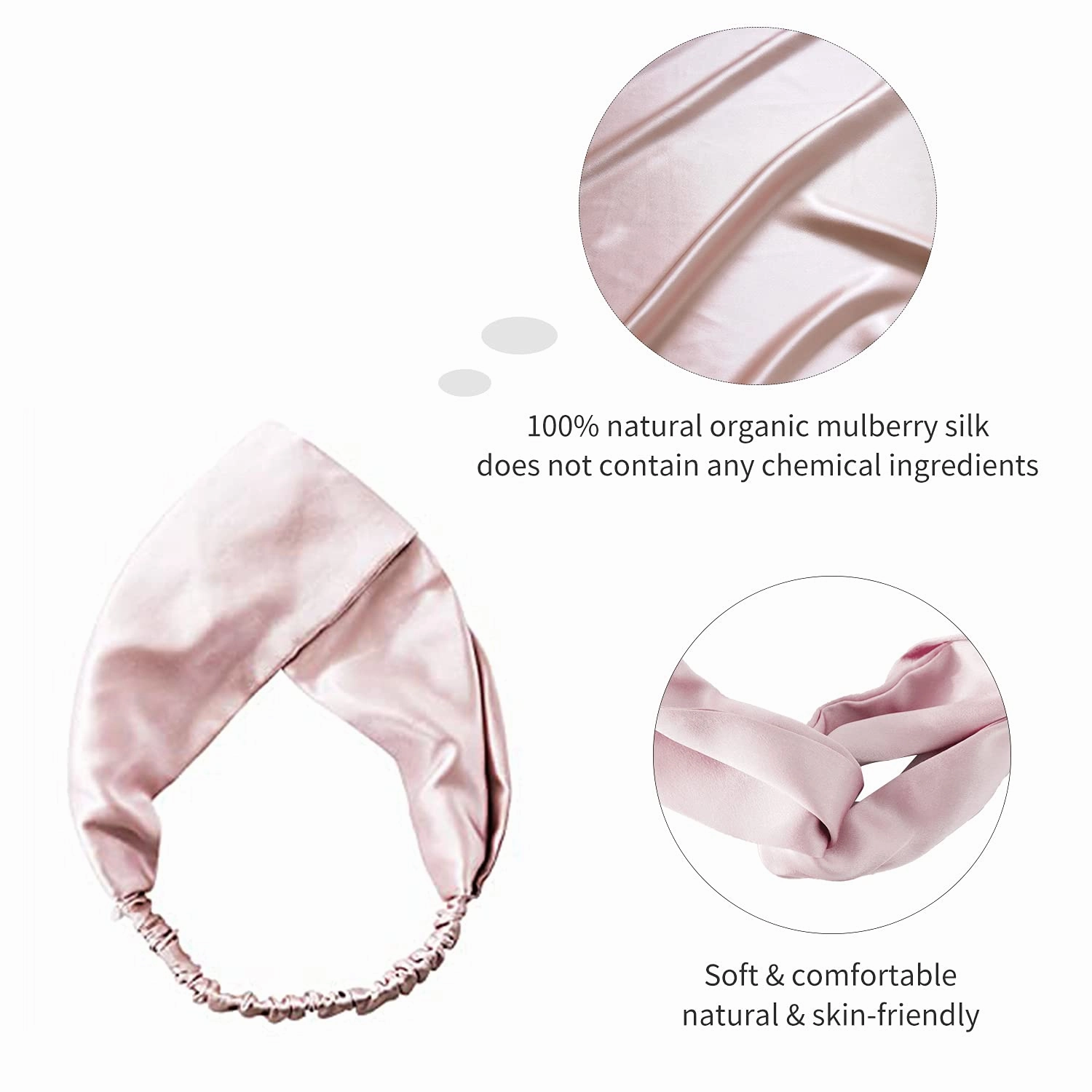 ZIMASILK 100% Mulberry Silk Headband Elastic Twisted Head Hair Wrap Accessory Turban For Women(Pink)