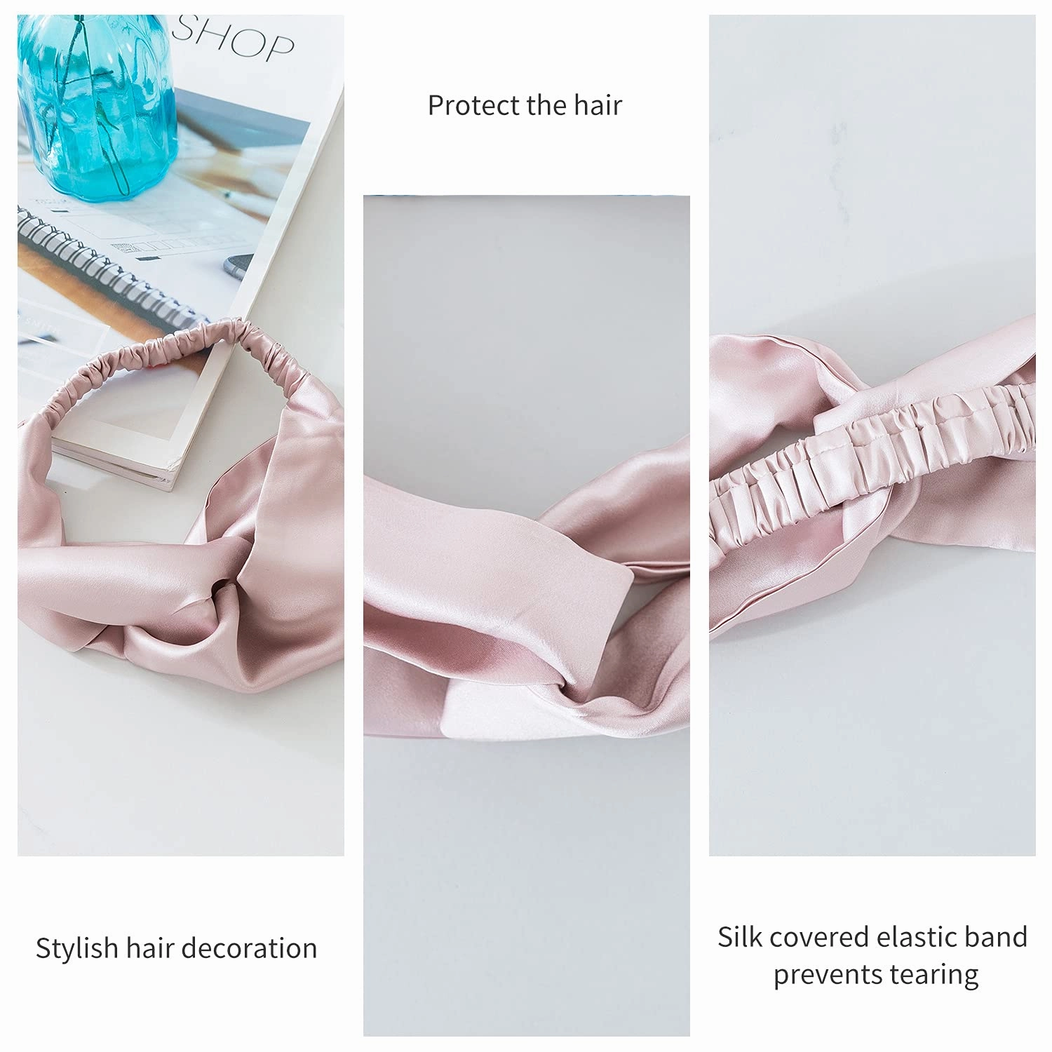 ZIMASILK 100% Mulberry Silk Headband Elastic Twisted Head Hair Wrap Accessory Turban For Women(Pink)