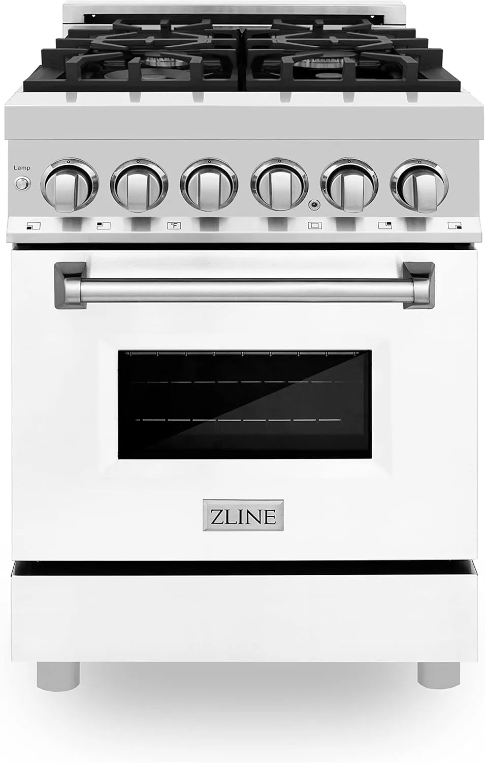 ZLINE 24 in. 2.8 cu. ft. Legacy Dual Fuel Range with 4 Burner Gas Cooktop and Electric Convection Oven in Stainless Steel and White Matte Door (RA-WM-24)