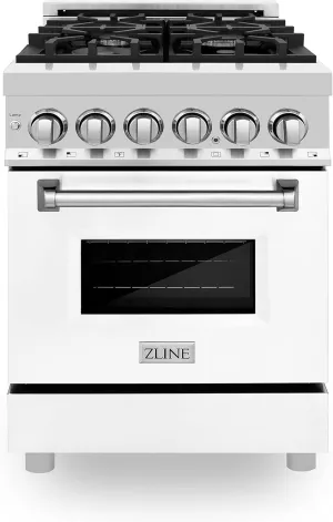 ZLINE 24 in. 2.8 cu. ft. Legacy Dual Fuel Range with 4 Burner Gas Cooktop and Electric Convection Oven in Stainless Steel and White Matte Door (RA-WM-24)