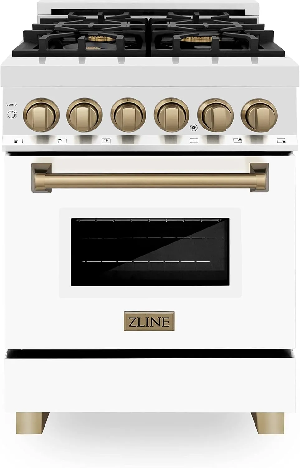 ZLINE Autograph 24" Legacy Dual Fuel Range w/ 4 Burners & White & Bronze Accents (RAZ-WM-24-CB)