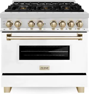 ZLINE Autograph 36" Legacy Dual Fuel Range w/ 6 Burners & White & Gold Accents (RAZ-WM-36-G)