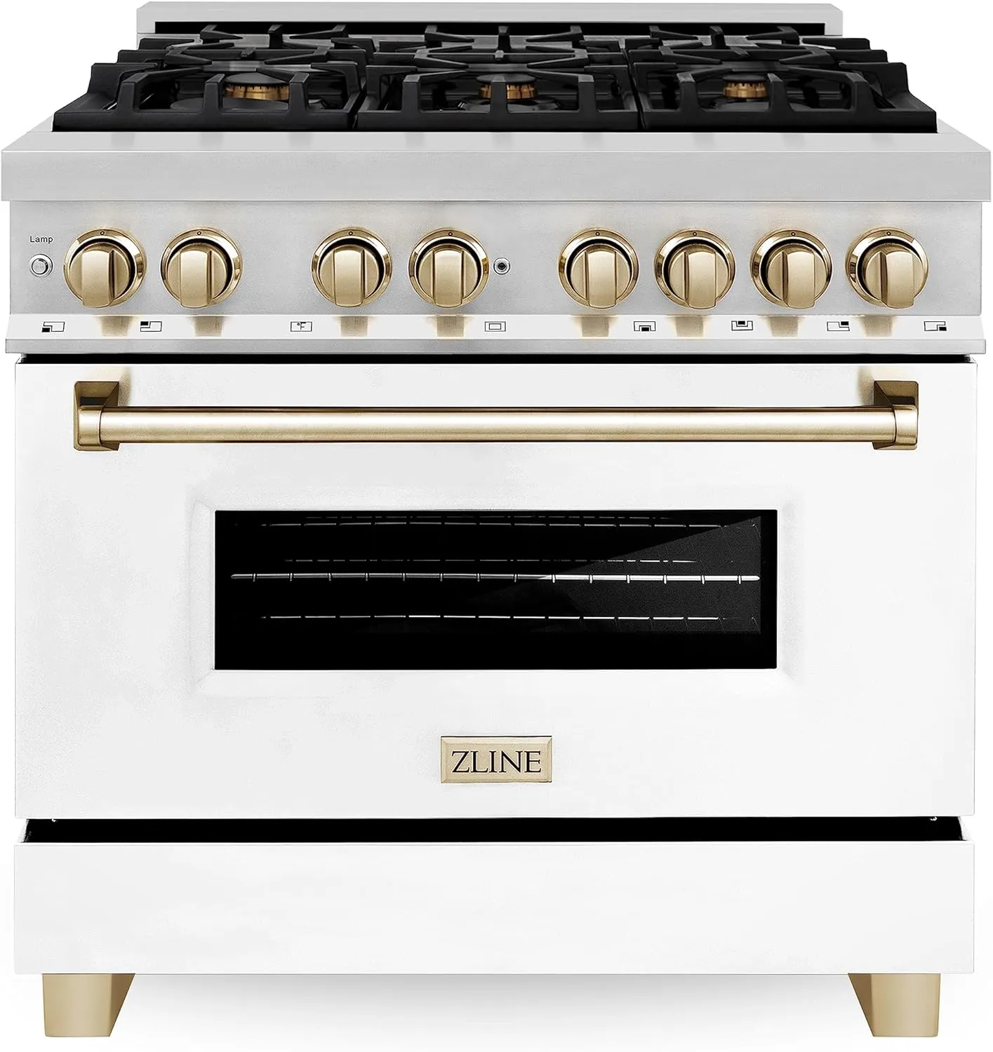 ZLINE Autograph 36" Legacy Dual Fuel Range w/ 6 Burners & White & Gold Accents (RAZ-WM-36-G)