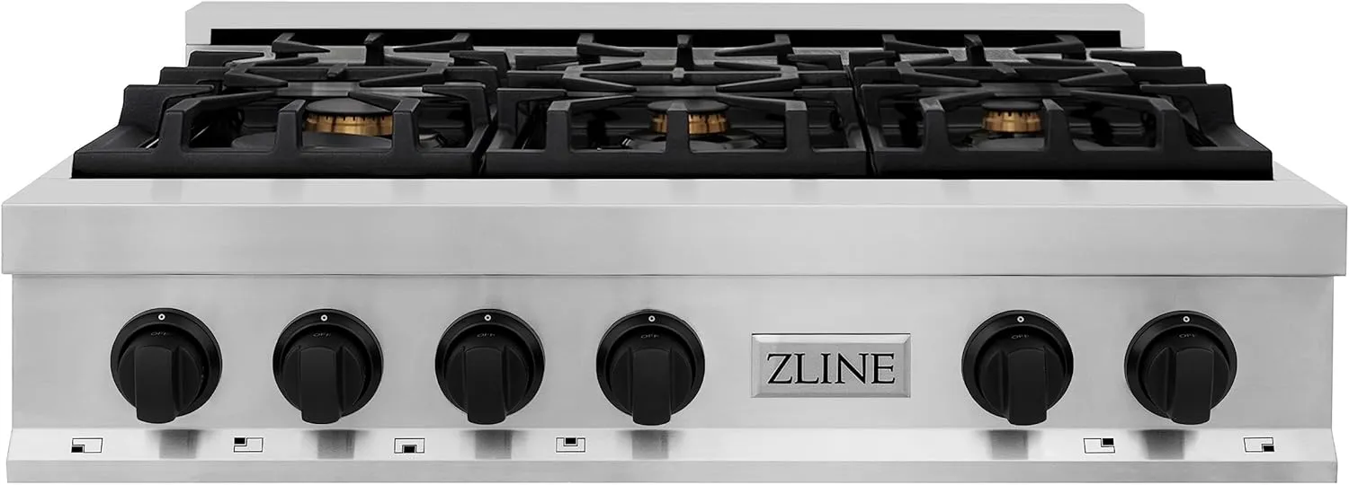 ZLINE Autograph Edition 36 in. Legacy Gas Rangetop with 6 Burners and Porcelain Cooktop in Stainless Steel with Matte Black Accents (RTZ-36-MB)