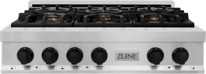 ZLINE Autograph Edition 36 in. Legacy Gas Rangetop with 6 Burners and Porcelain Cooktop in Stainless Steel with Matte Black Accents (RTZ-36-MB)