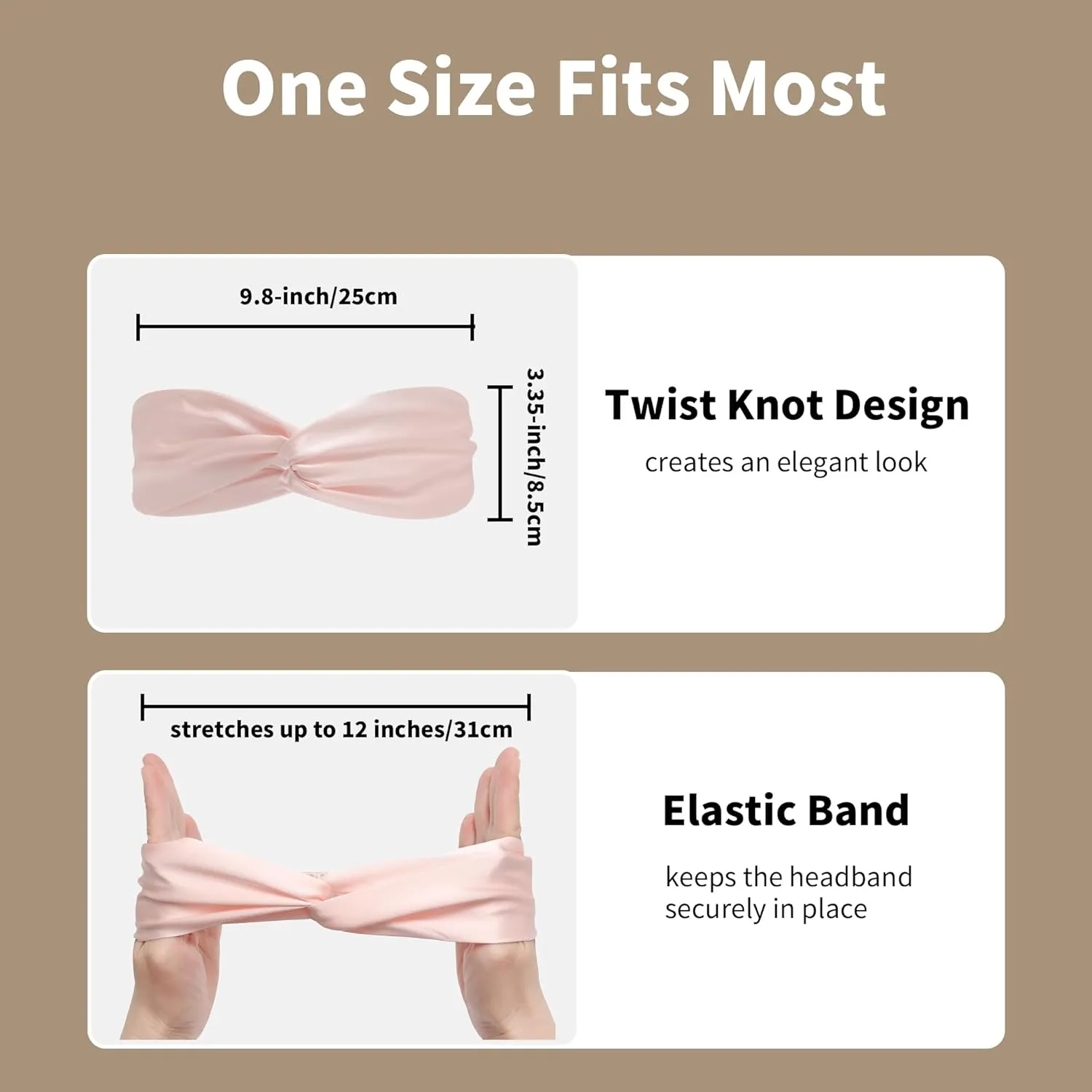ZLYC Mulberry Silk Headband Elastic Twist Knotted Head Bands for Women's Hair, Solid Light Pink