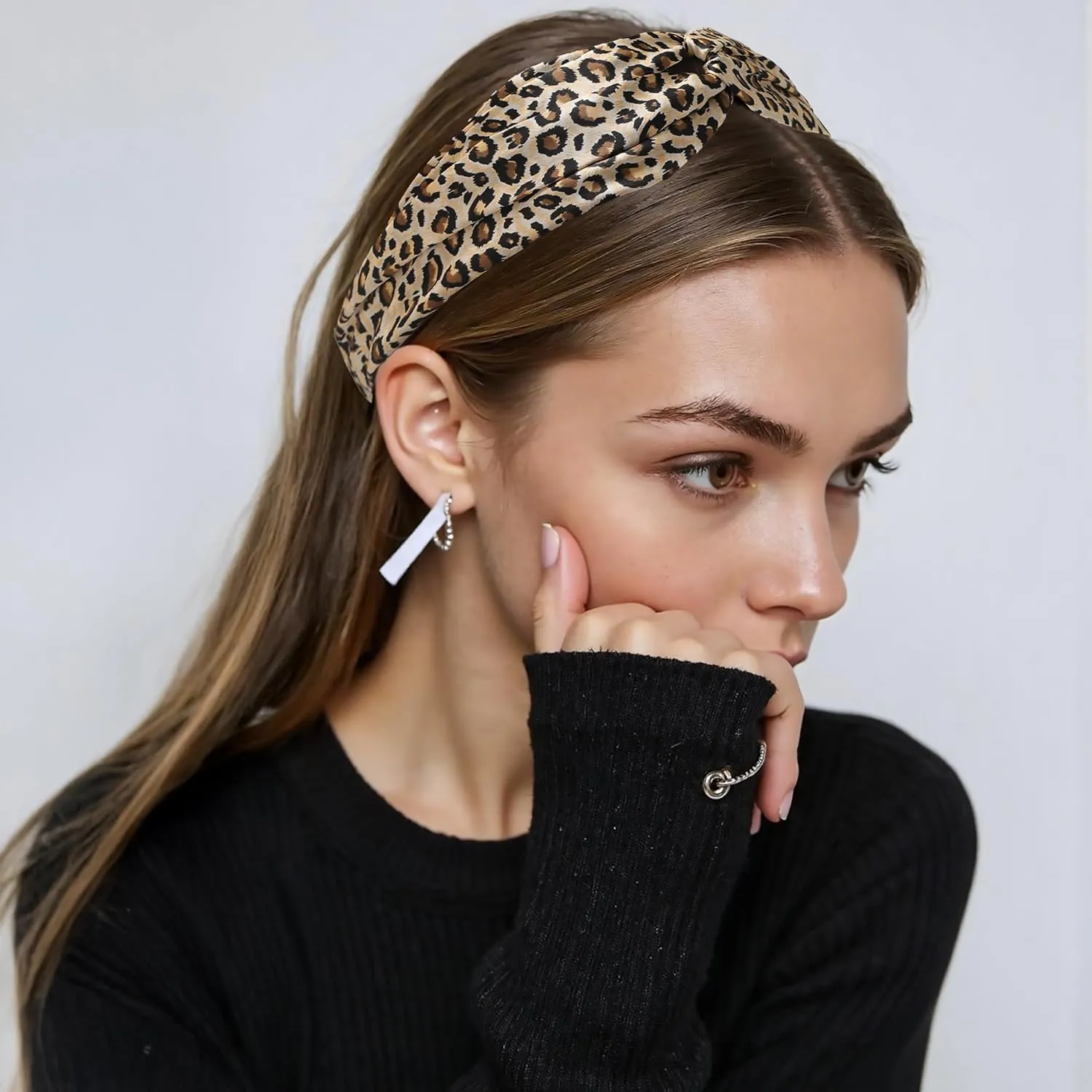 ZLYC Mulberry Silk Headband Elastic Twist Knotted Head Bands for Women's Hair, Solid Light Pink