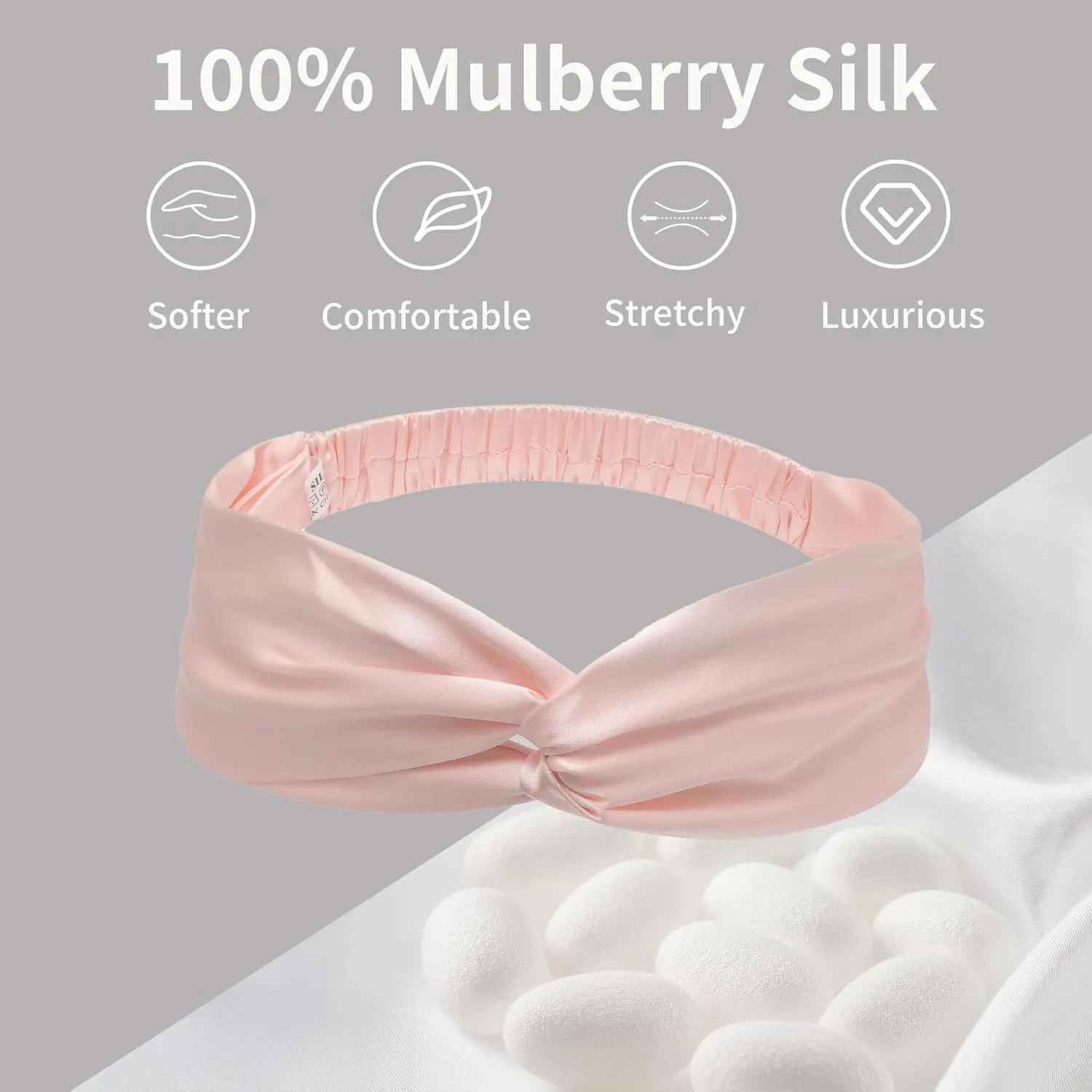 ZLYC Mulberry Silk Headband Elastic Twist Knotted Head Bands for Women's Hair, Solid Light Pink