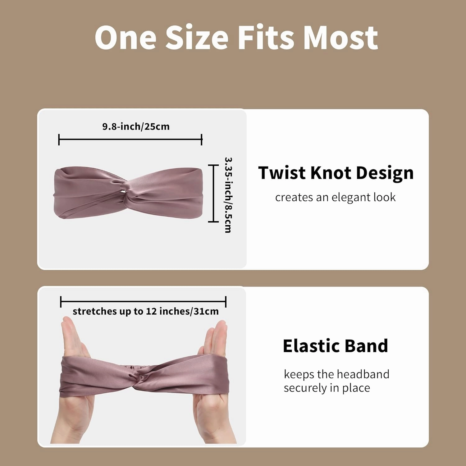 ZLYC Mulberry Silk Headband Elastic Twist Knotted Head Bands for Women's Hair, Solid Batik Pink
